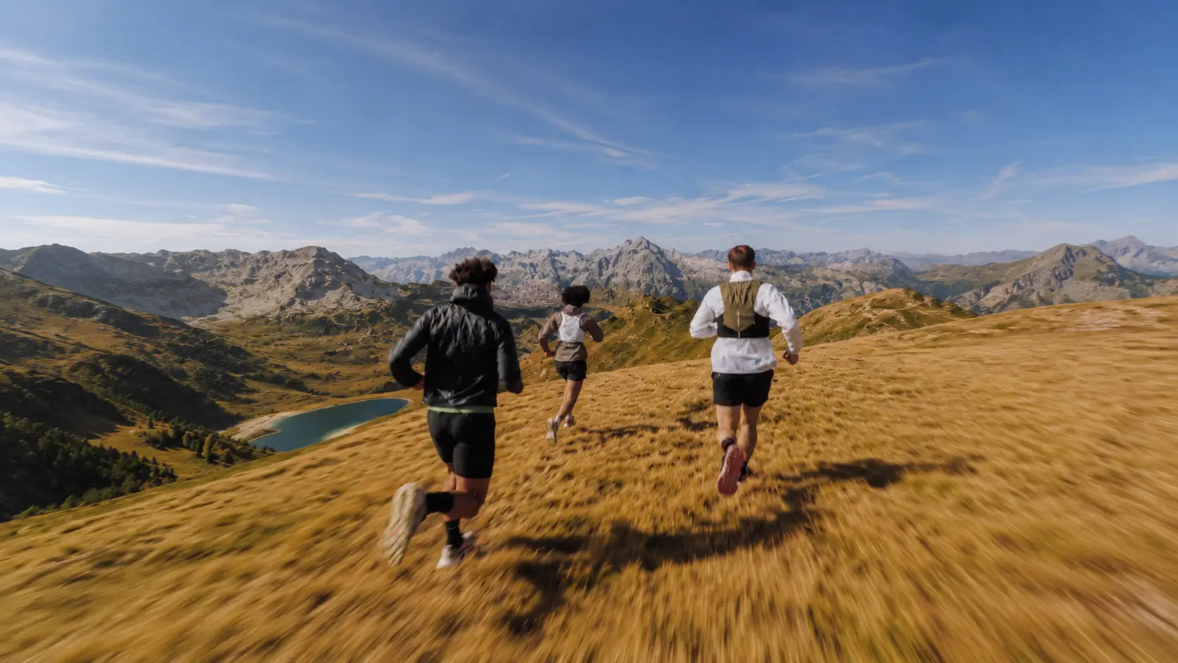 Trail runner mid-race in the mountains